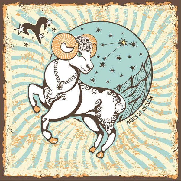 Cartão de horóscopo Aries zodiac sign.Vintage — Fotografia de Stock