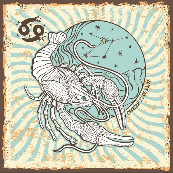 Cancer zodiac sign.vintage horoskop kort — Stockfoto