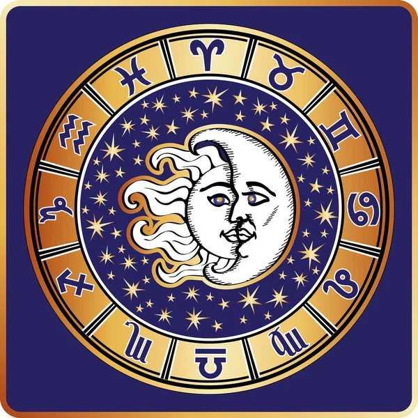 Horoskop koło. Wszystkie znak zodiaku, księżyc, słońce — Zdjęcie stockowe