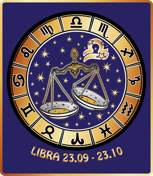 Signo del zodiaco de Libra. Círculo del horóscopo. Ilustración retro — Foto de Stock