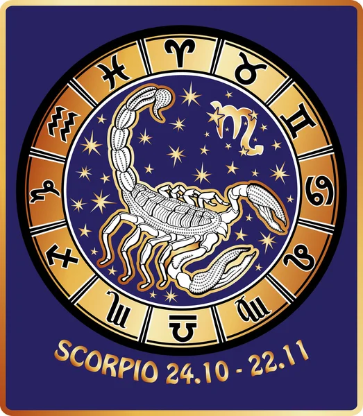 Znak zodiaku Skorpion. Horoskop koło. Ilustracja retro — Zdjęcie stockowe