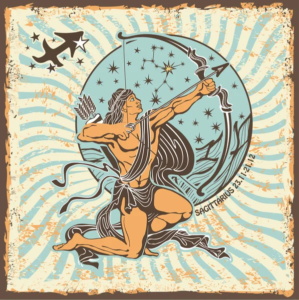 Skytten zodiac sign.vintage horoskop kort — Stockfoto