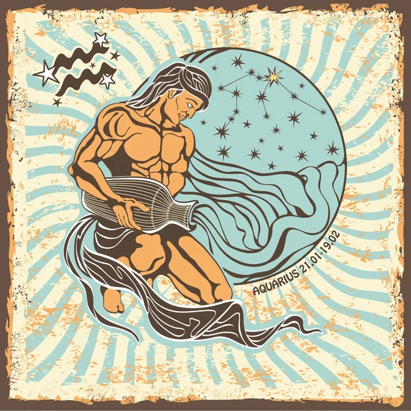 Aquarius zodiac sign.vintage horoskop karta — Stock fotografie