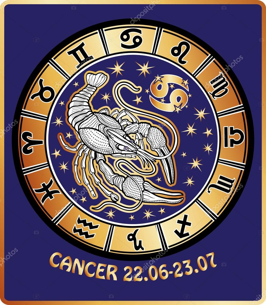 Signo del zodiaco del cáncer.Círculo del horóscopo. Ilustración retro — Foto de Stock