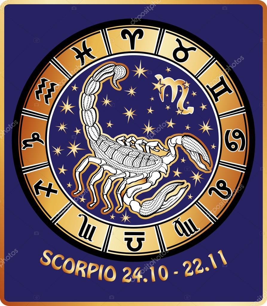 Scorpio zodiac sign.Horoscope circle.Retro Illustration Stock Photo by ...