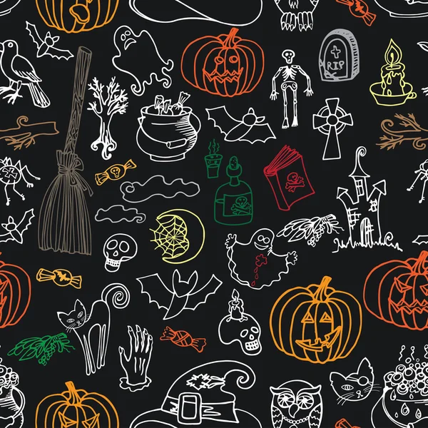 Halloween ikony wzór. Doodle szkicowy tablica — Zdjęcie stockowe