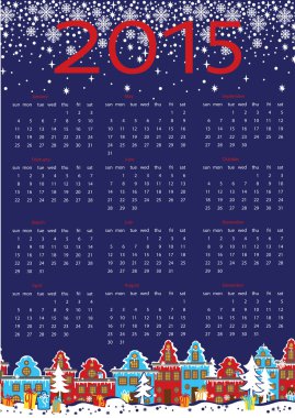 Yeni yıl takvim. Sevimli küçük şehirde kış gecesi