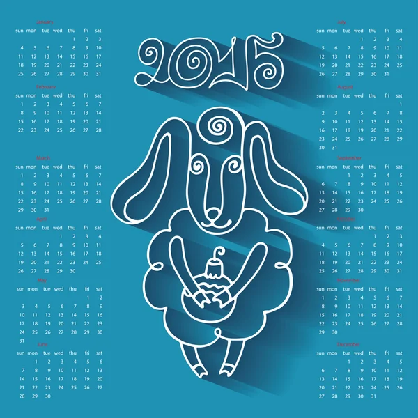 Calendar  Year of Sheep.Cartoon outline sheep — Stock Photo, Image