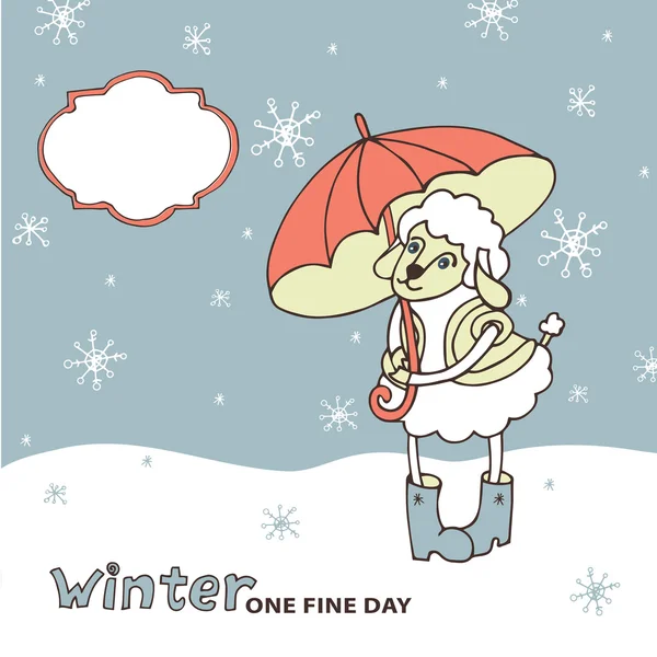 Cute sheep girl with umbrella .Winter doodle — Stock Photo, Image