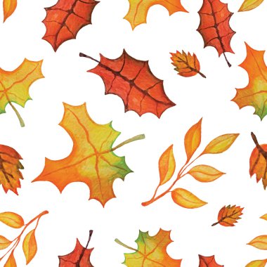 Sulu Boya Dikişsiz desen yaprak. Turuncu