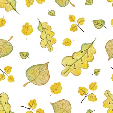 Sulu Boya Dikişsiz desen yaprak. Turuncu