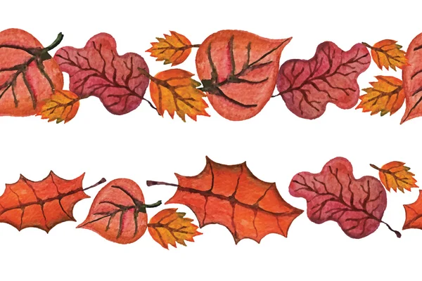 Aquarel autumn Leaves naadloze grens. Red — Stockfoto