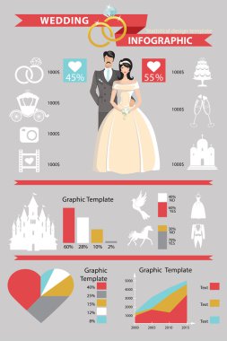 Wedding infographic set. Bride and groom clipart