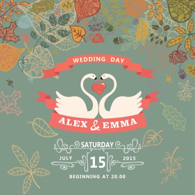 Kuğu ile davet düğün, sonbahar yaprakları