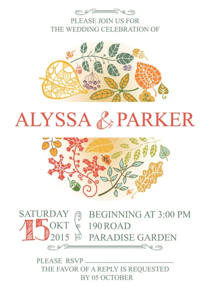 Vintage wedding  invitation with leaves — Stock Photo, Image