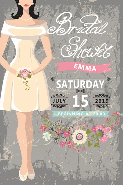 Cute bridal shower invitation.Bride,floral elements — Stock Photo, Image