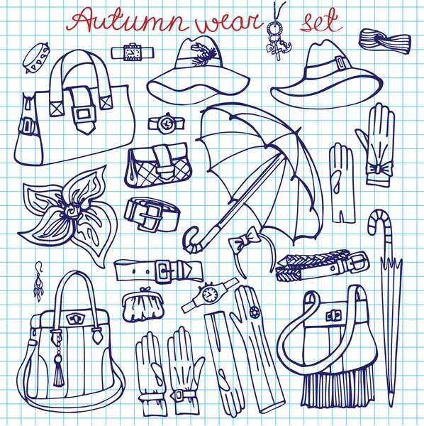 Outline Female Accessories Set.Sketchy notepaper — Stock Photo, Image