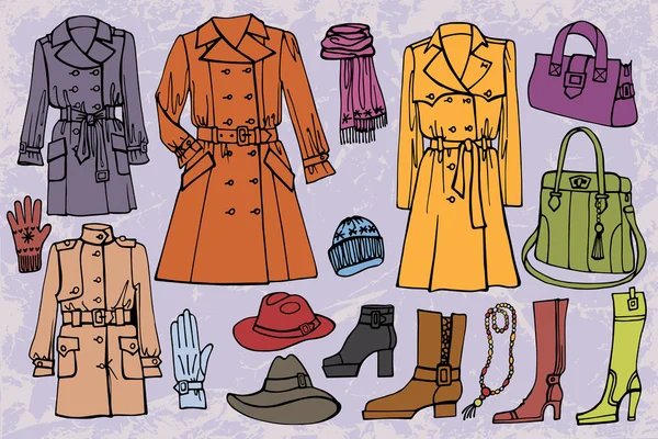 Set di vestiti alla moda.Autunno, inverno, donna primaverile indossare — Foto Stock