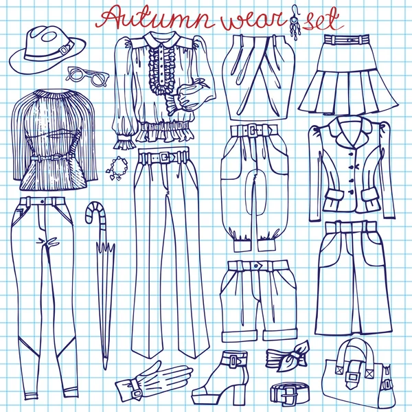 Outline Sketchy notepaper.Females clothing ,accessories — Stock Photo, Image