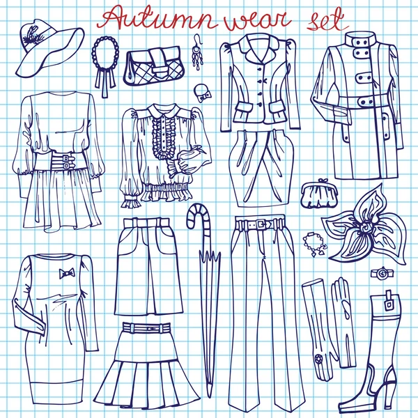 Outline Sketchy notepaper.Females clothing ,accessories — Stock Photo, Image