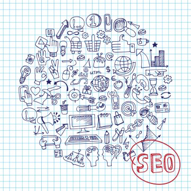 SEO kavramı Speak kabarcığın simgelerle doodle