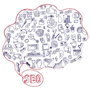 SEO kavramı Speak kabarcığın simgelerle doodle