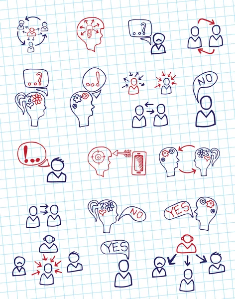 Doodle esquema seo comunicação com icons.Notepaper — Fotografia de Stock