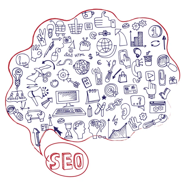 Doodle seo concept with icons in Speak bubble — Stock Photo, Image