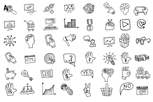De pictogrammen van de seo van de bedrijfs van de doodle instellen. Overzicht schetsmatig — Stockfoto