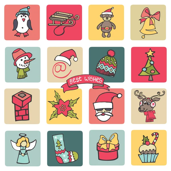 Navidad, iconos de año nuevo conjunto de botones . —  Fotos de Stock