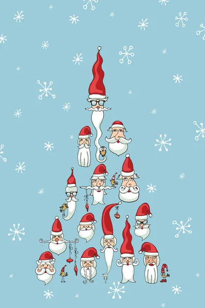 Santa faces in fir shape — Stock Photo, Image