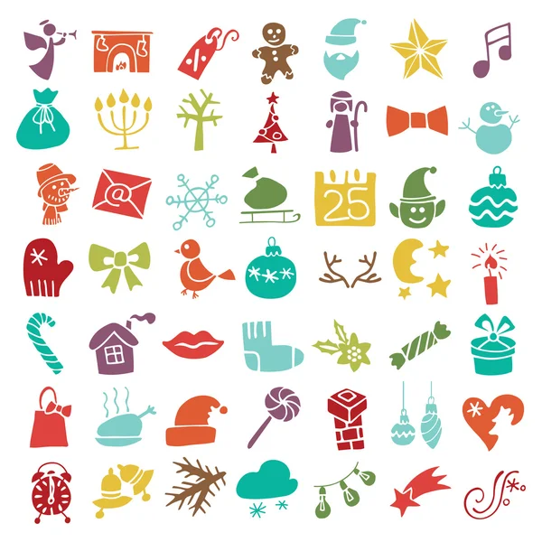 Natal, ano novo colorido ícones silhueta conjunto — Fotografia de Stock