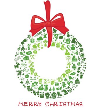 Noel, yeni yıl simgeler çelenk şeklinde