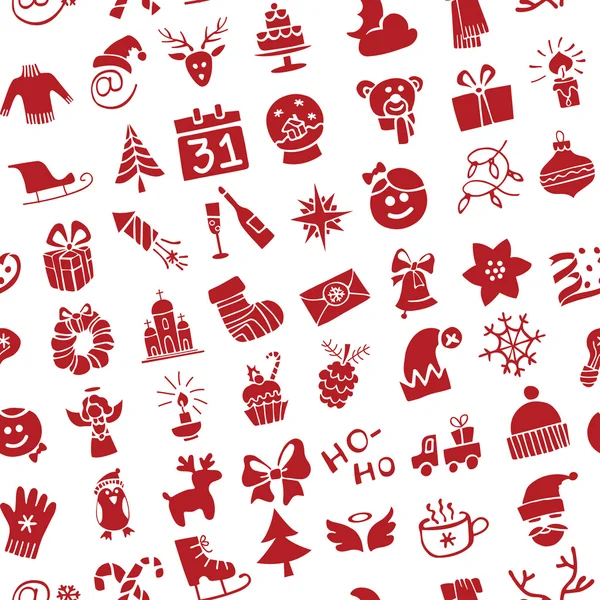 Christmas, New Year icons silhouette seamless pattern — Stock Photo, Image