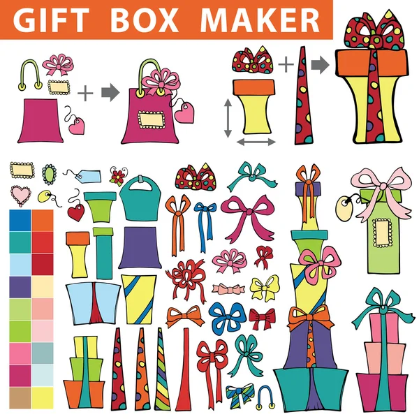 Set of colorful gift boxes with label, tag — Stock Photo, Image