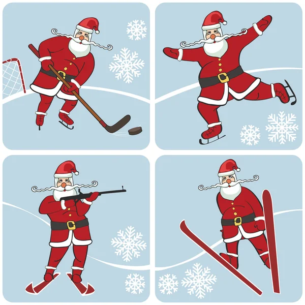 Santa playing winter sports