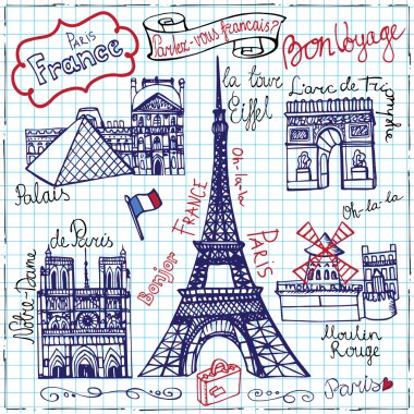 Paris'in simge yapı ve harfleri seti