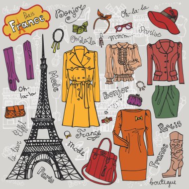 Paris moda giyim seti.