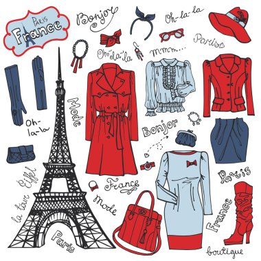 Paris moda giyim seti.