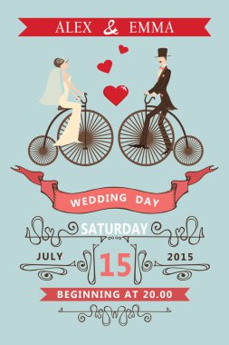 Gelin ve damatla düğün davetiyesi