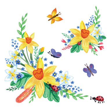 Suluboya bahar çiçek kümesi