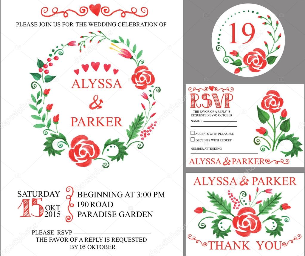 Wedding invitation with  floral wreath