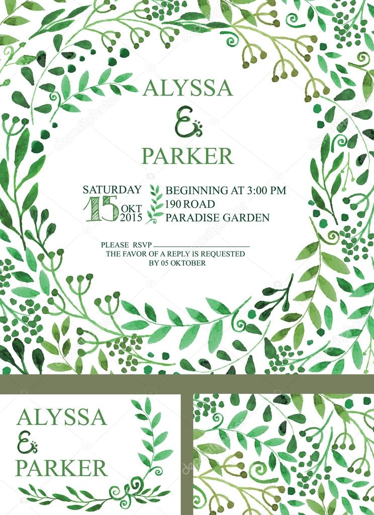 Wedding invitation with green  brunches