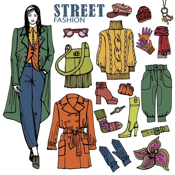 Moda menina e rua conjunto de roupas . — Fotografia de Stock
