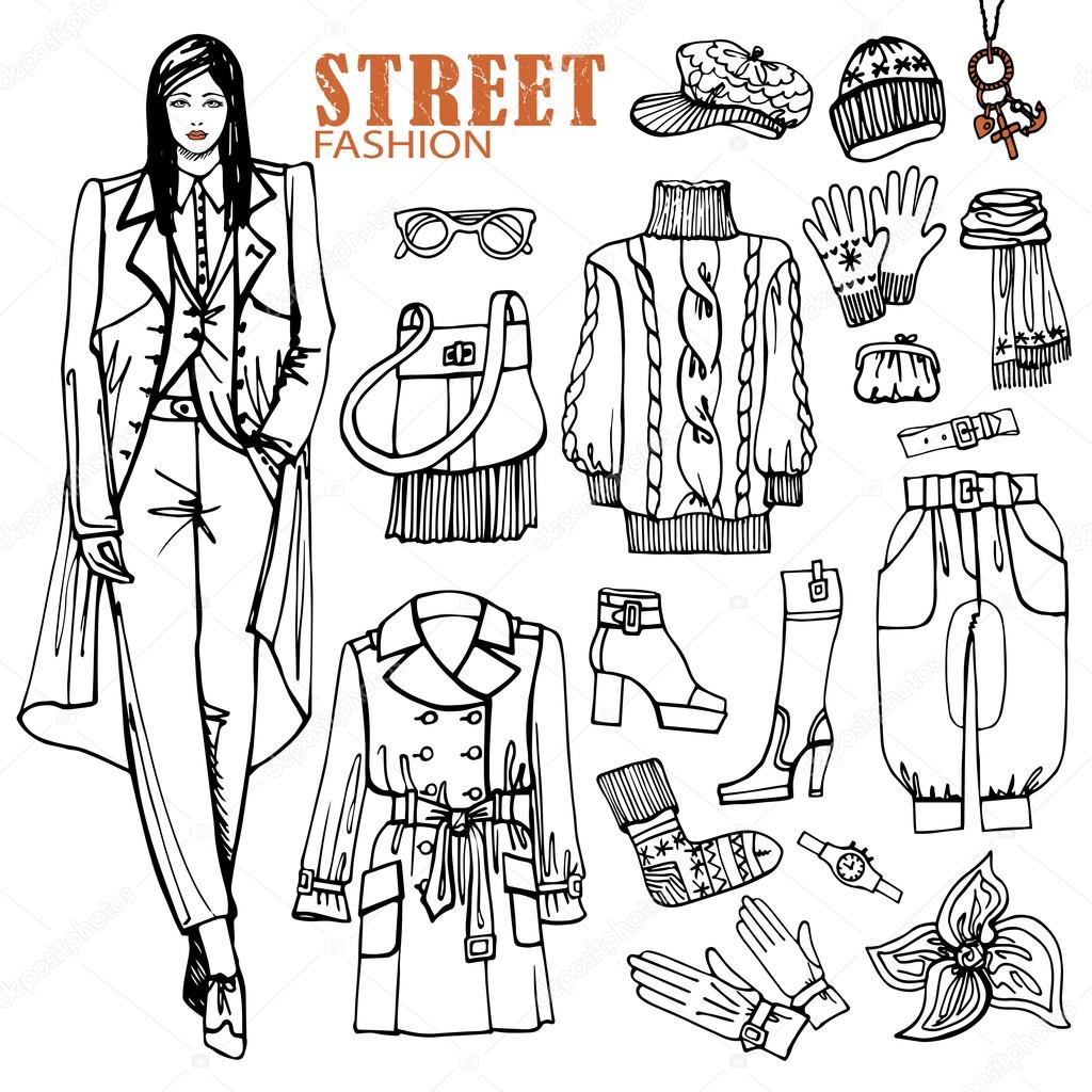 Fashion girl and street clothing set.