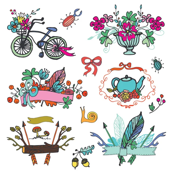 Conjunto de grupo floral Doodle —  Fotos de Stock