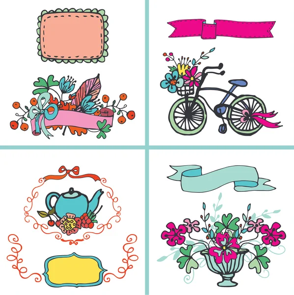 Doodle floral kaarten set — Stockfoto