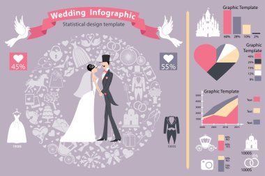 Düğün infographics seti.
