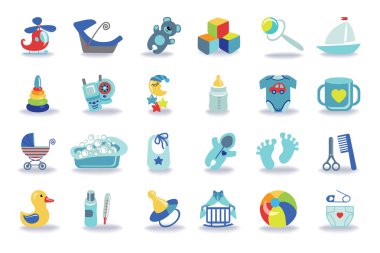 Yeni doğan bebek çocuk Icons set.