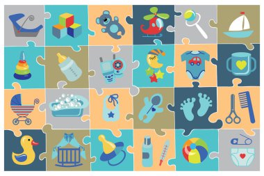 Yeni doğan bebek çocuk Icons set.